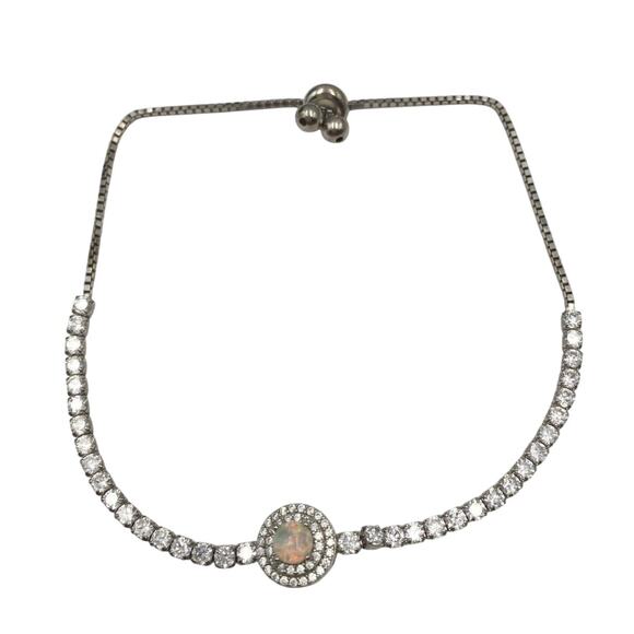 925 Sterling Silver Bracelet with Cubic Zirconia & Opal Elegant - Picture 3 of 6